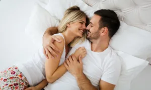 couple in the bedroom after intimate renewal