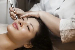 Woman getting microneedling done