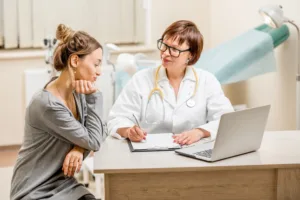 Woman talking to a doctor about her treatment options for a Bartholin Cyst