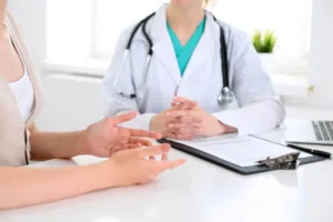 Female patient asking her OBGYN about a procedure..